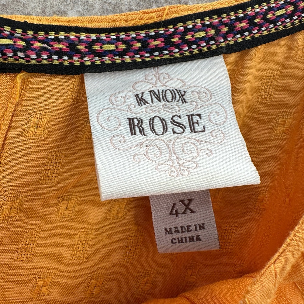 Knox Rose Mustard Yellow Tiered Crochet Lace Clip Dot Babydoll Top Plus Size 4X - Picture 7 of 8